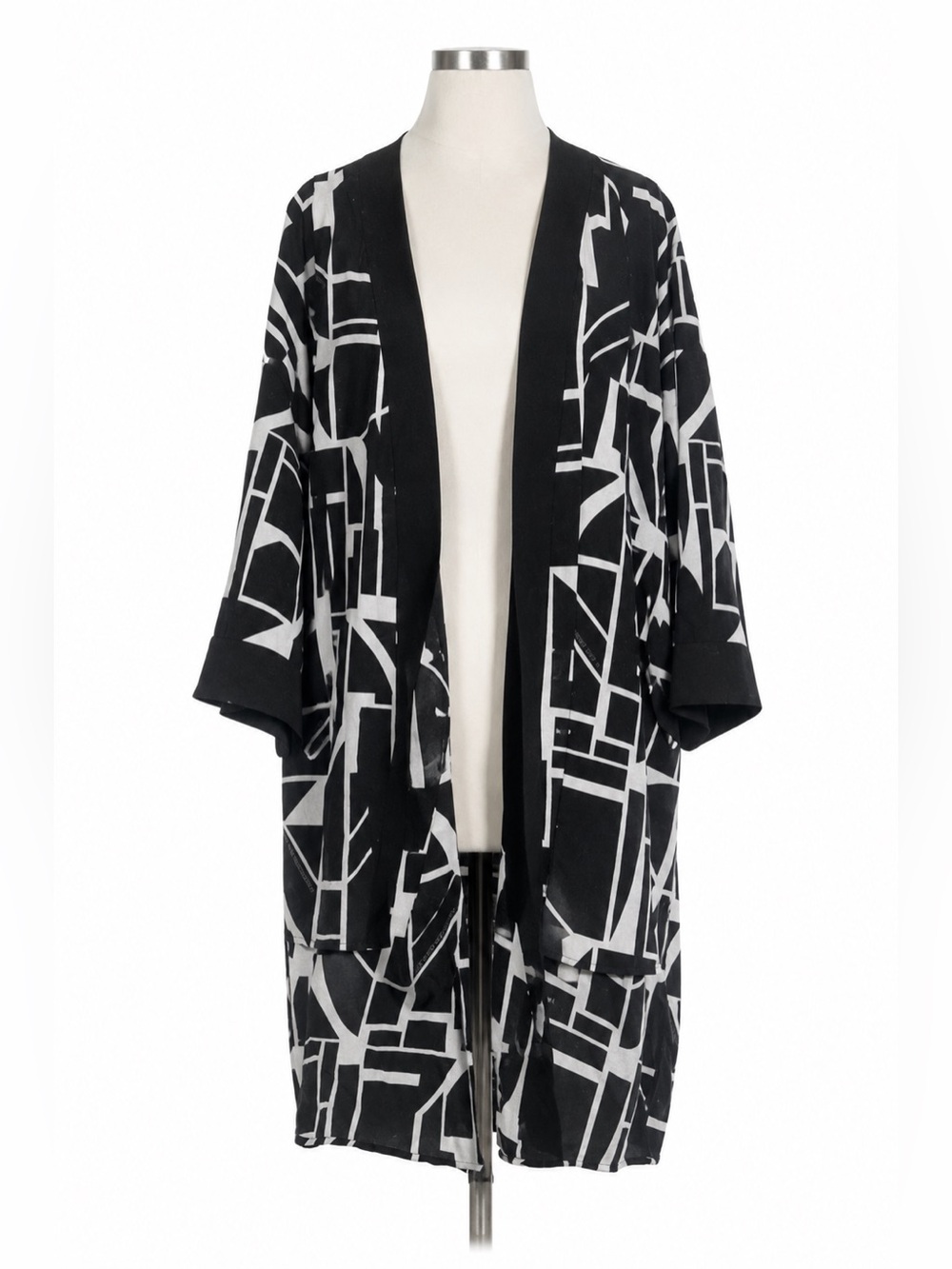 Karl Lagerfeld Black & White Geometric Open-Front Coverup